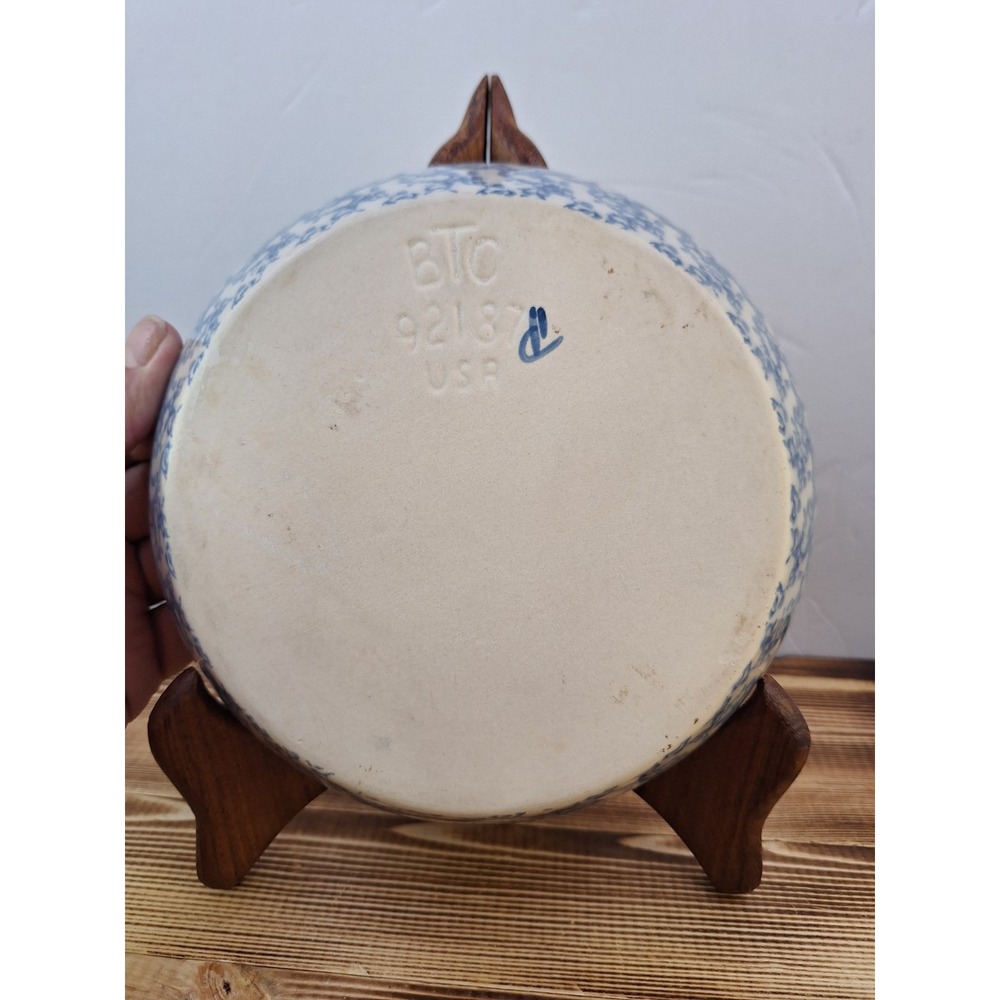 x2 Bel-Terr China BTC USA Blue Spongeware Pottery Circle 92187 Oval 9700 Lot Set - Picture 3 of 10